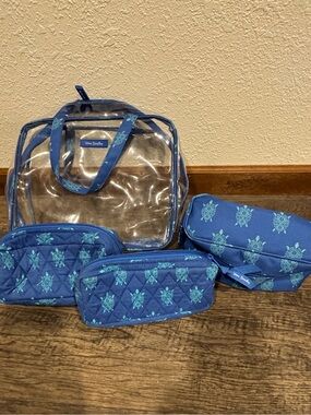 Vera Bradley Blue Turtle Clear Travel Cosmetic Set - 4 Piece